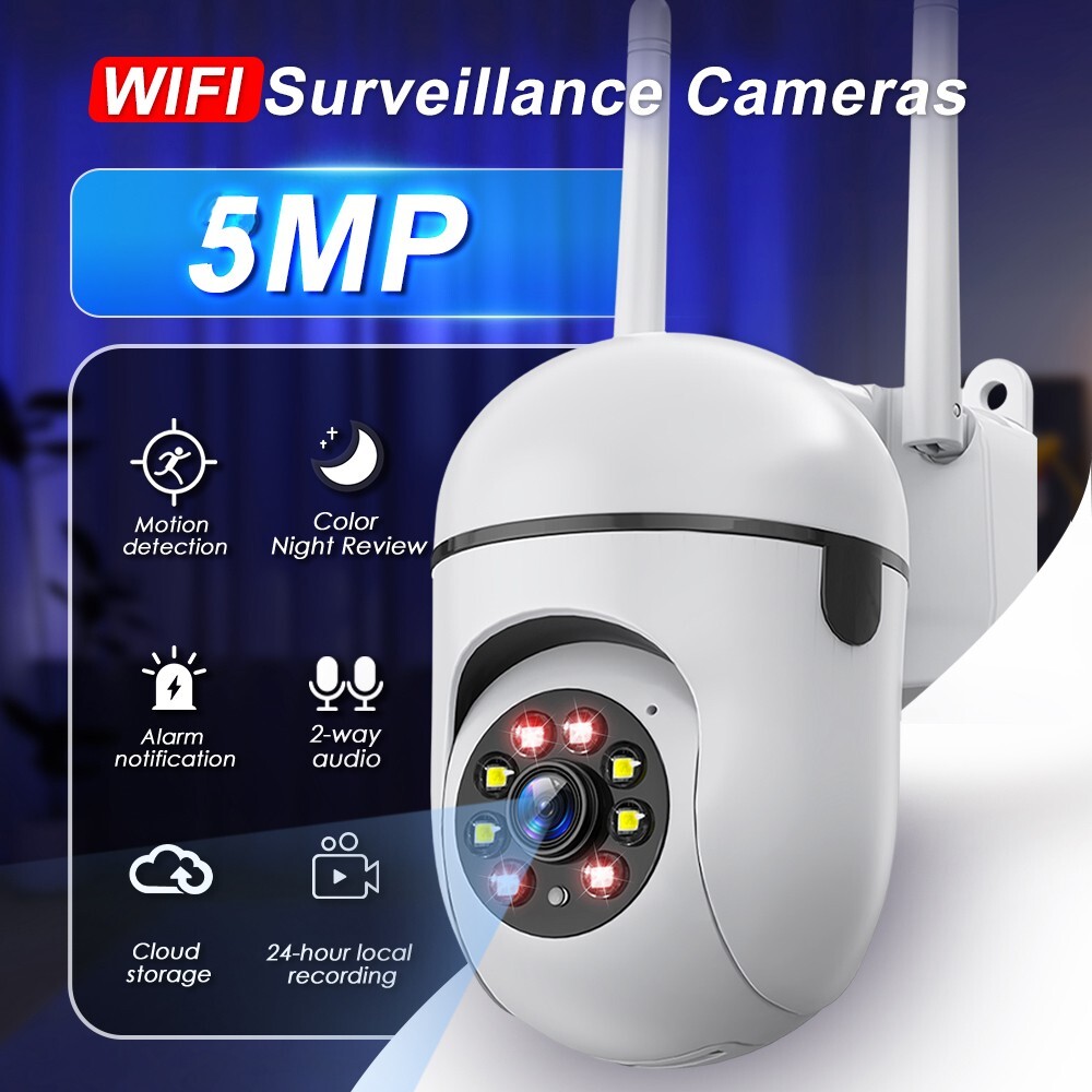 5PCS PTZ Wireless WIFI Security Camera 5MP Home System Color Night Vision