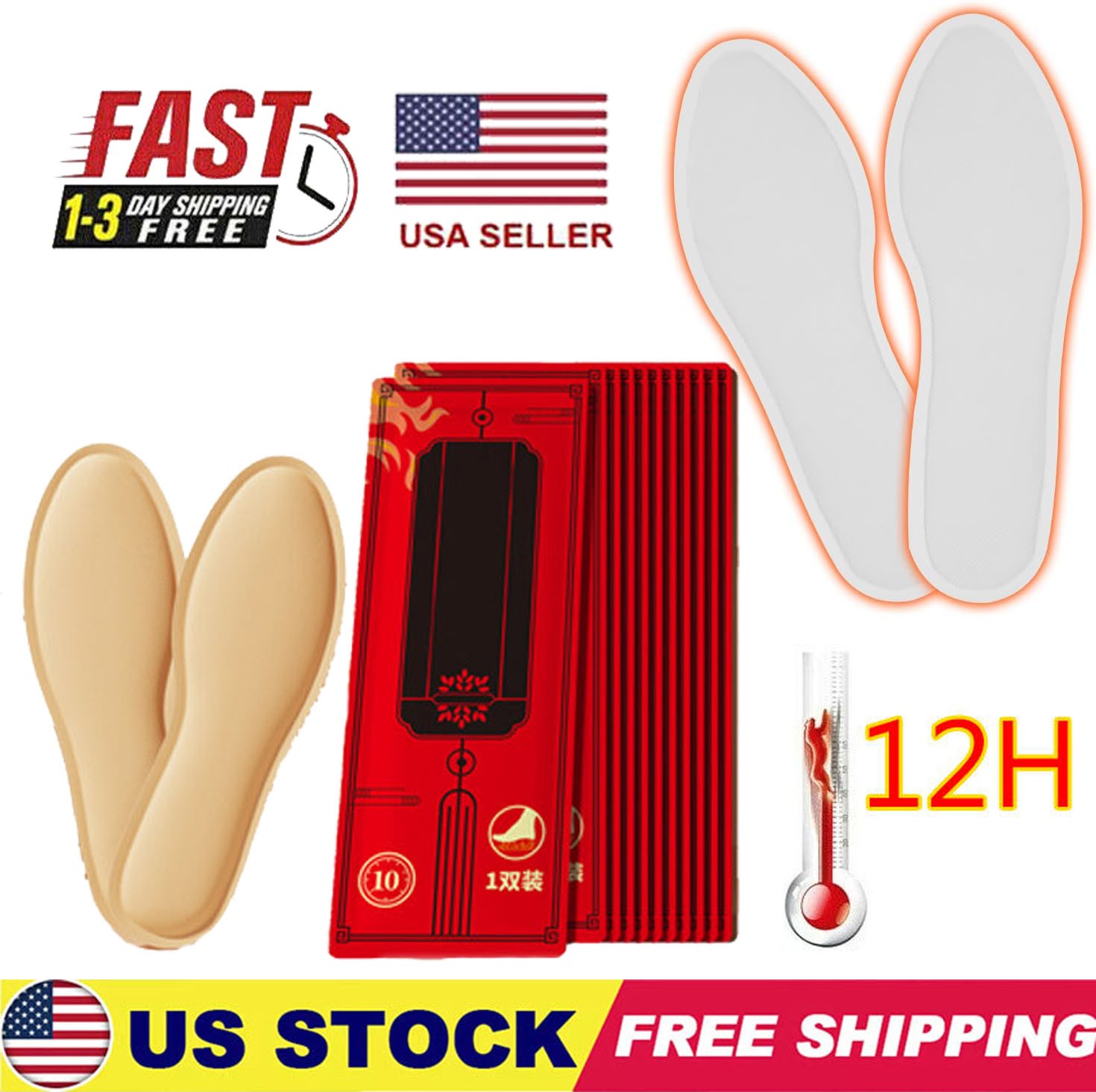 10 pair Self Heating Insoles Winter Thermostatic Thermal Insole Warm Foot Heater
