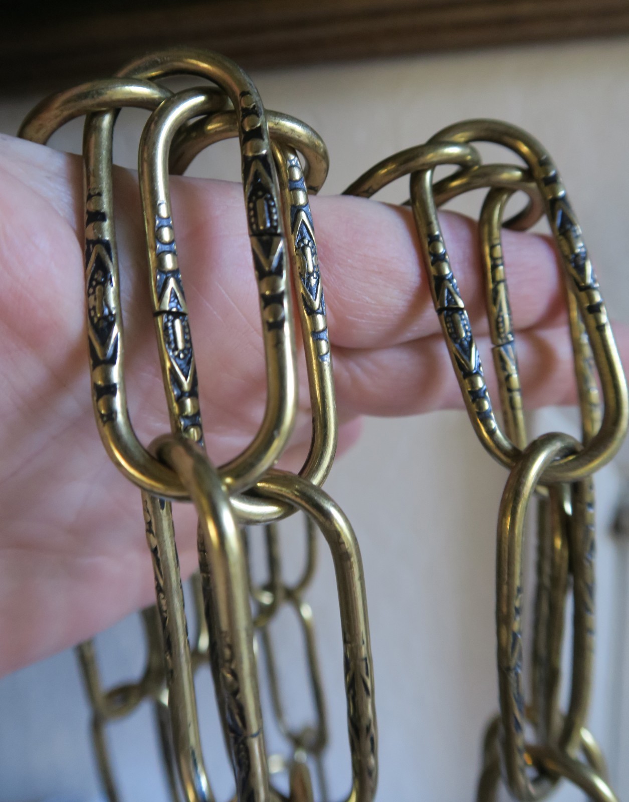 30" Vintage gilt Brass plated chain links part lamp chandelier ORNATE original
