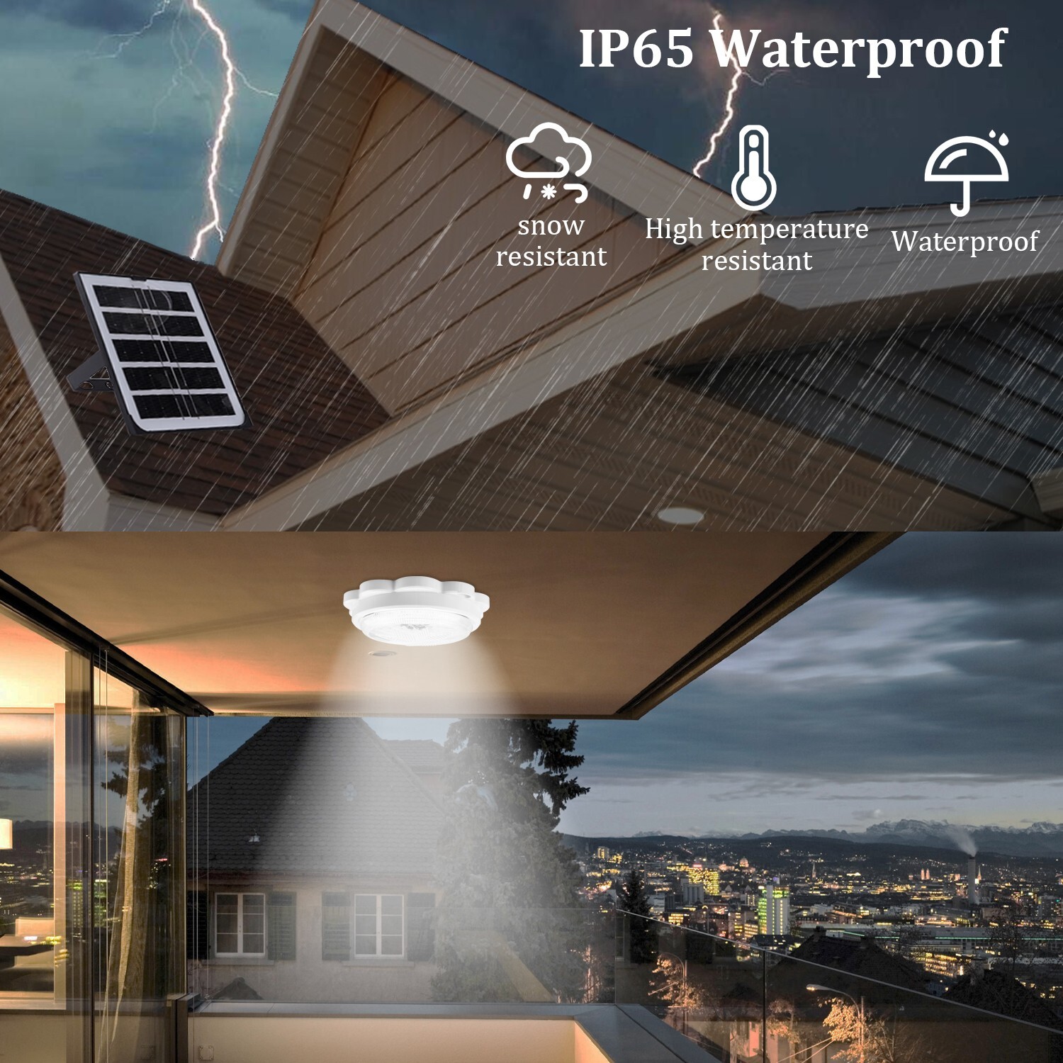 LED Ceiling Light Solar Panel Remote Control Pendant Lamp Indoor Corridor Garden