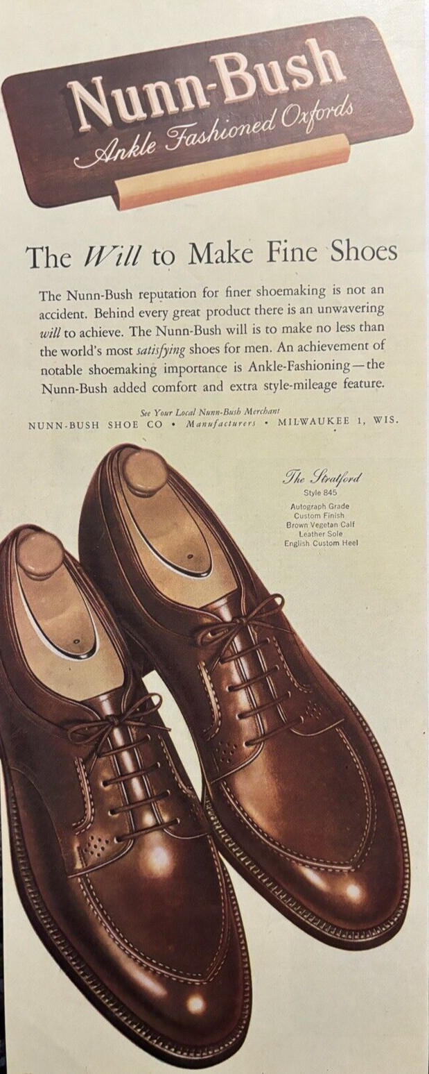 1940s Nunn Bush Shoes Stratford Style 845 Oxfords Ankle High Vintage Print Ad