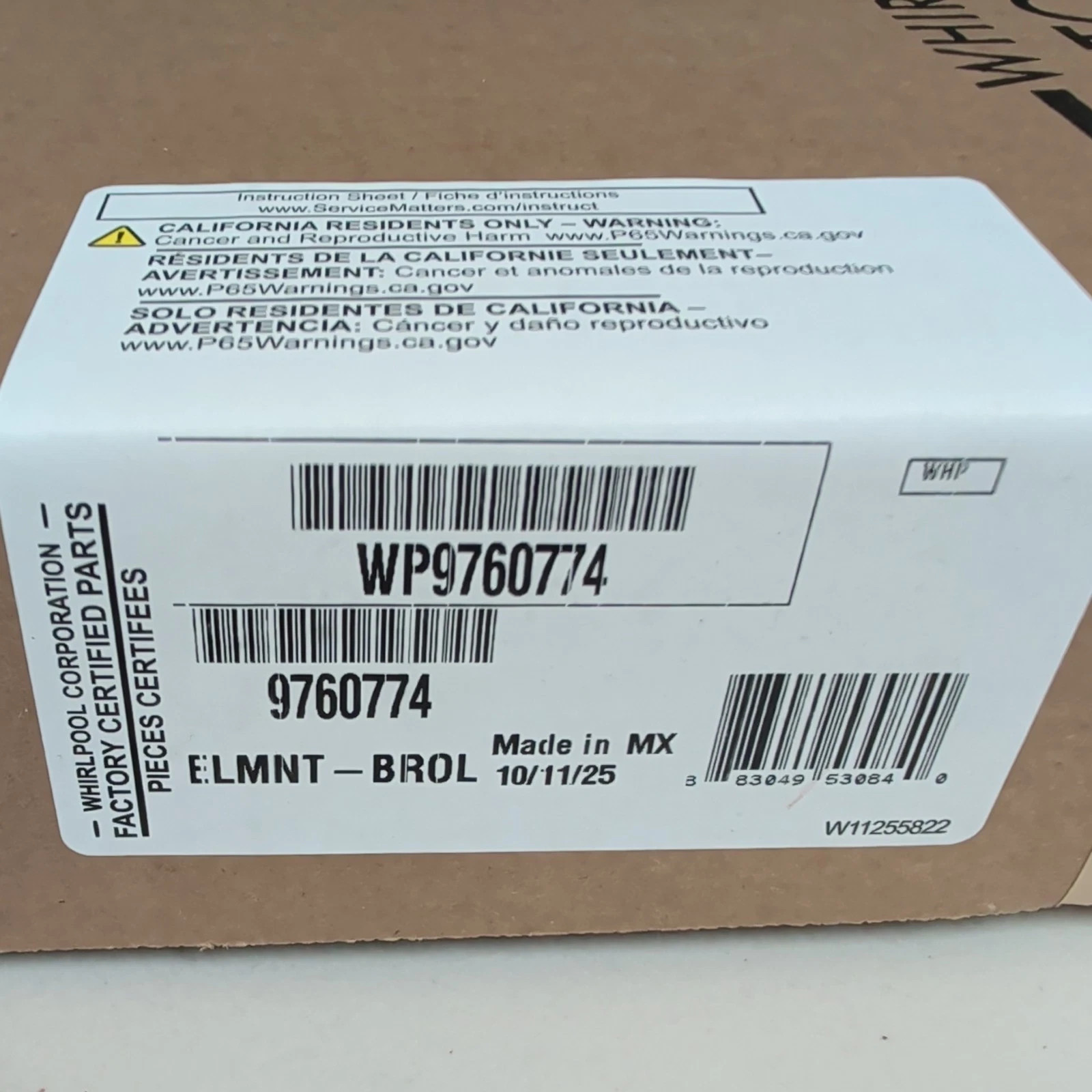 NEW Whirlpool WP9760774- Genuine OEM Replacement Broiler Element