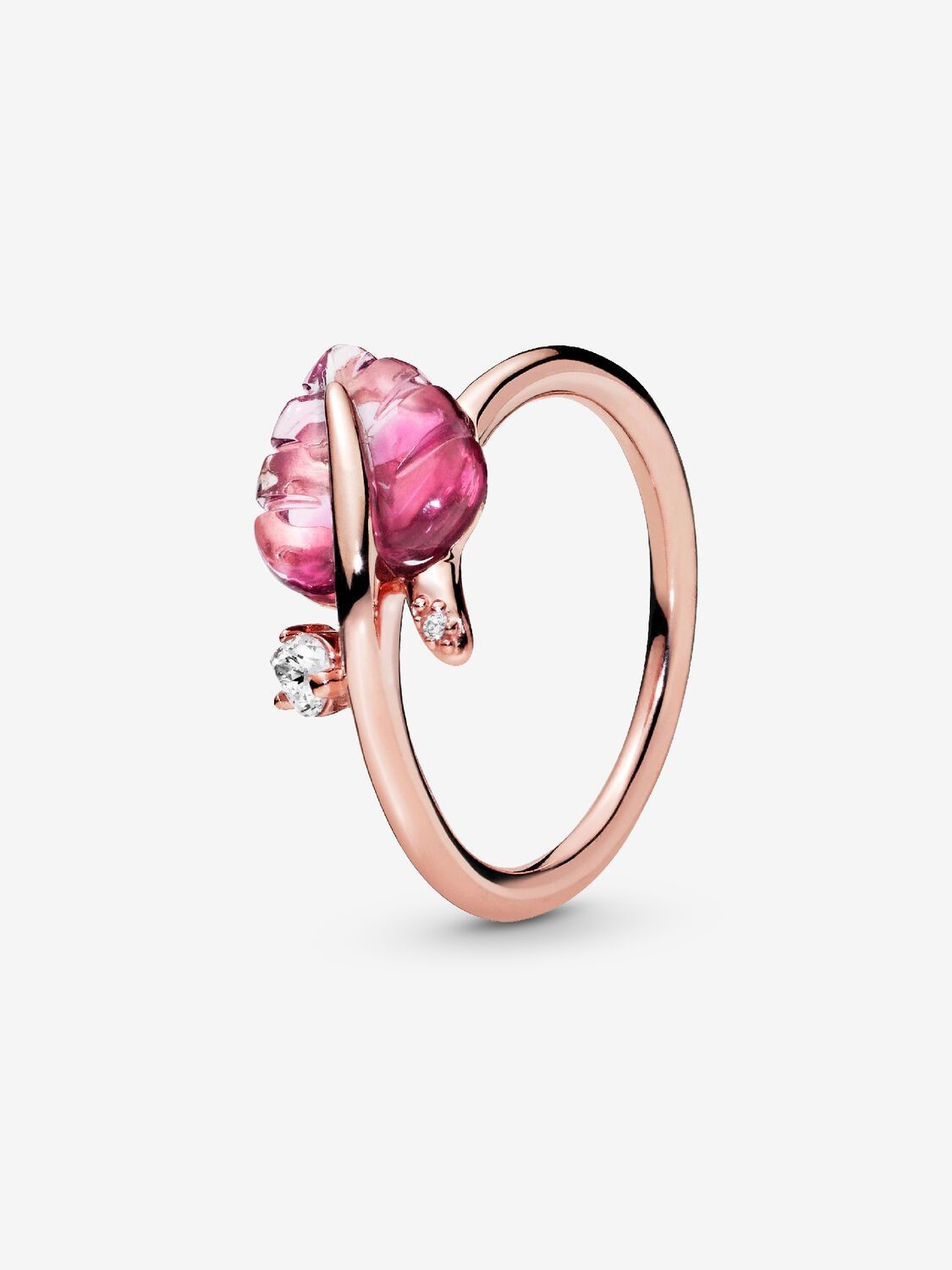 *New* Pandora Pink Murano Glass Leaf Ring-188319PMU-48