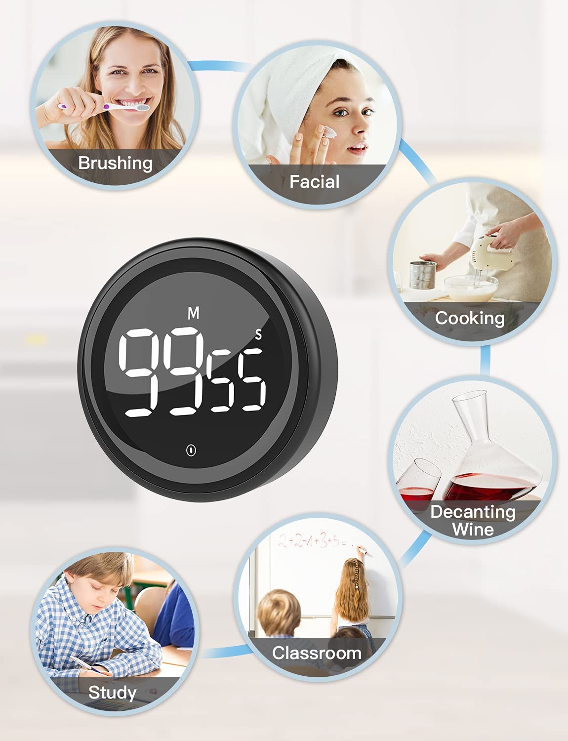 Digital Kitchen Timer, Magnetic Countdown Countup Timer with Large LED Displa...