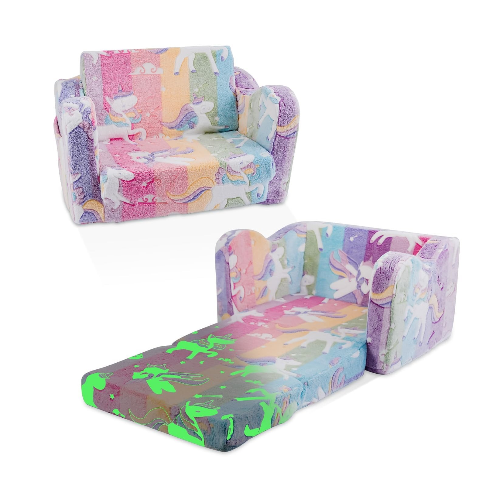 Couch Sofa Couch Unicorn Glow in the Dark 2-in-1 Foldable Sofa Bed Flip Open ...