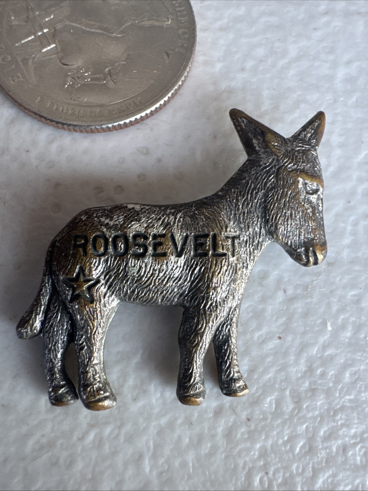 Vintage Silver Tone Roosevelt Democratic Donkey Lapel Pin Brooch Political