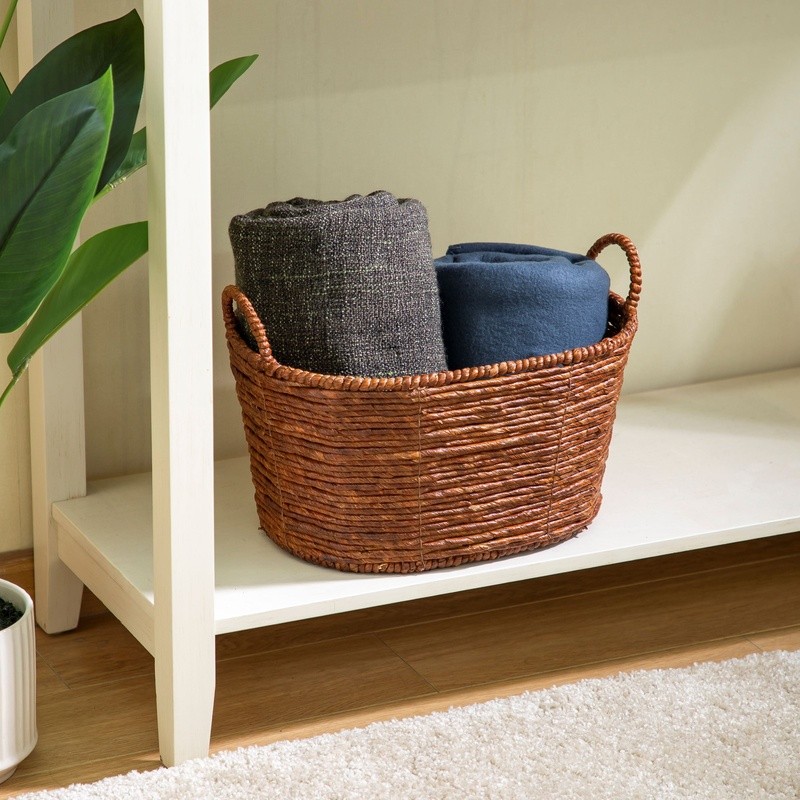Handwoven Maize Basket Oval Large Storage Basket W/ Handles Home Organization US