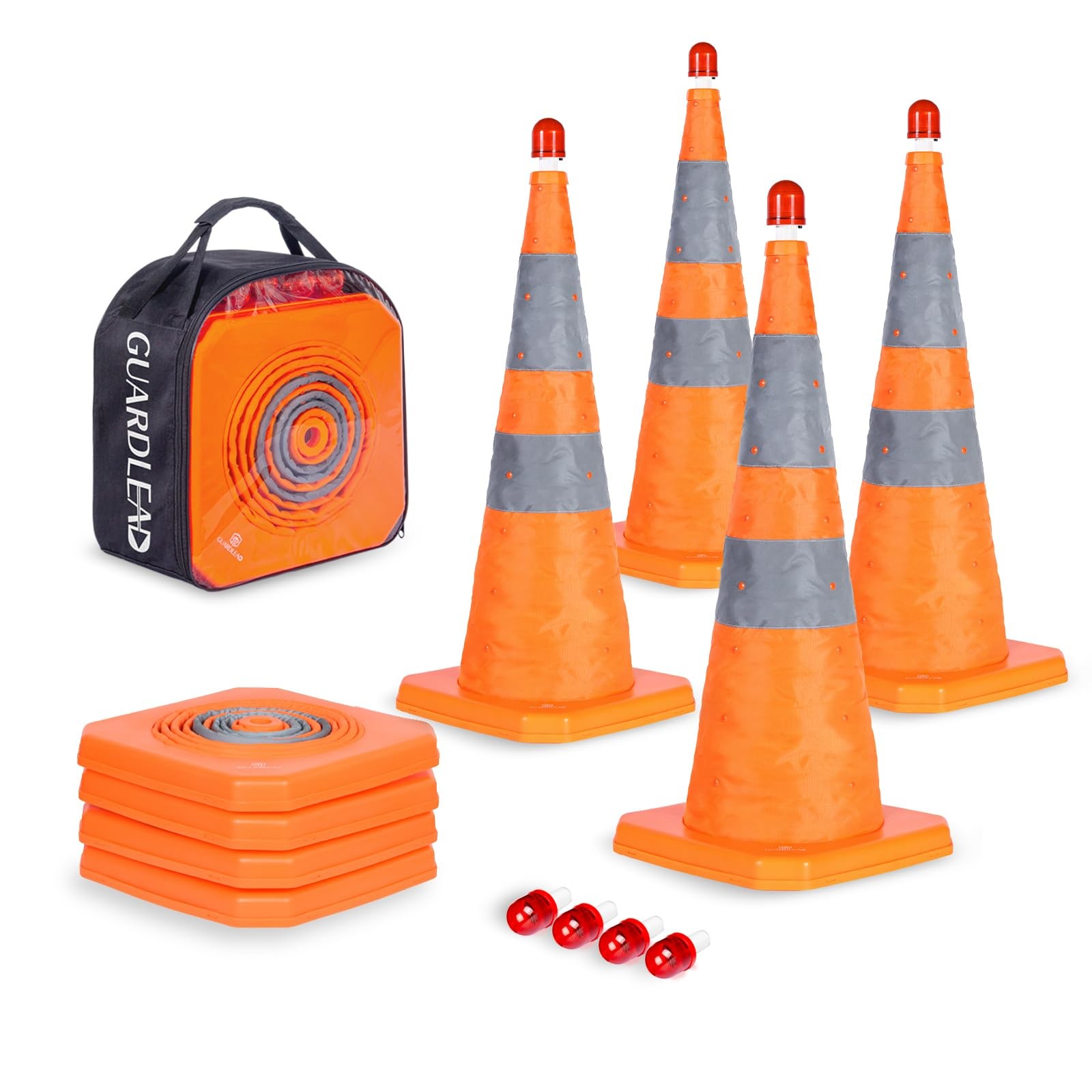 4 Pack 28 inch Collapsible Traffic Safety Cones with LED Light Reflective