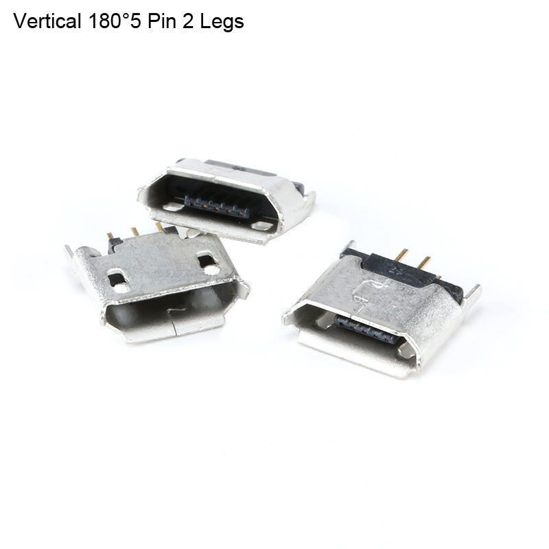 Micro USB Type B Female Connector DIP 5P Socket Vertical 180°5 Pin 2 Legs