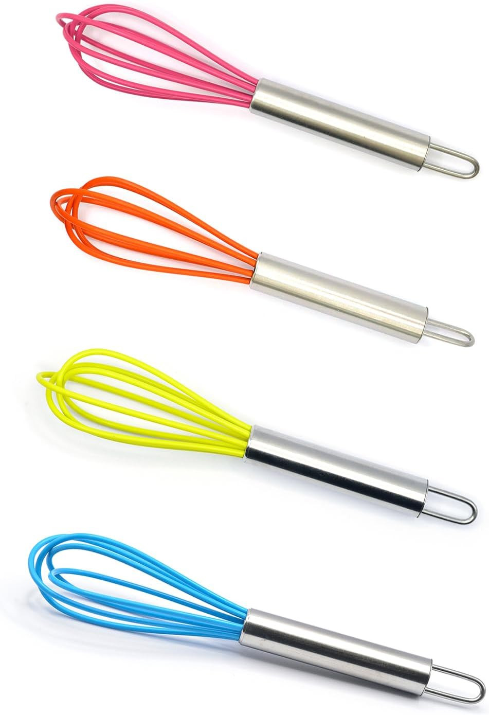 Mini Whisks 6 inch 4Pcs silica gel stainless steel Whisk, Hand Egg Mixer for Flo