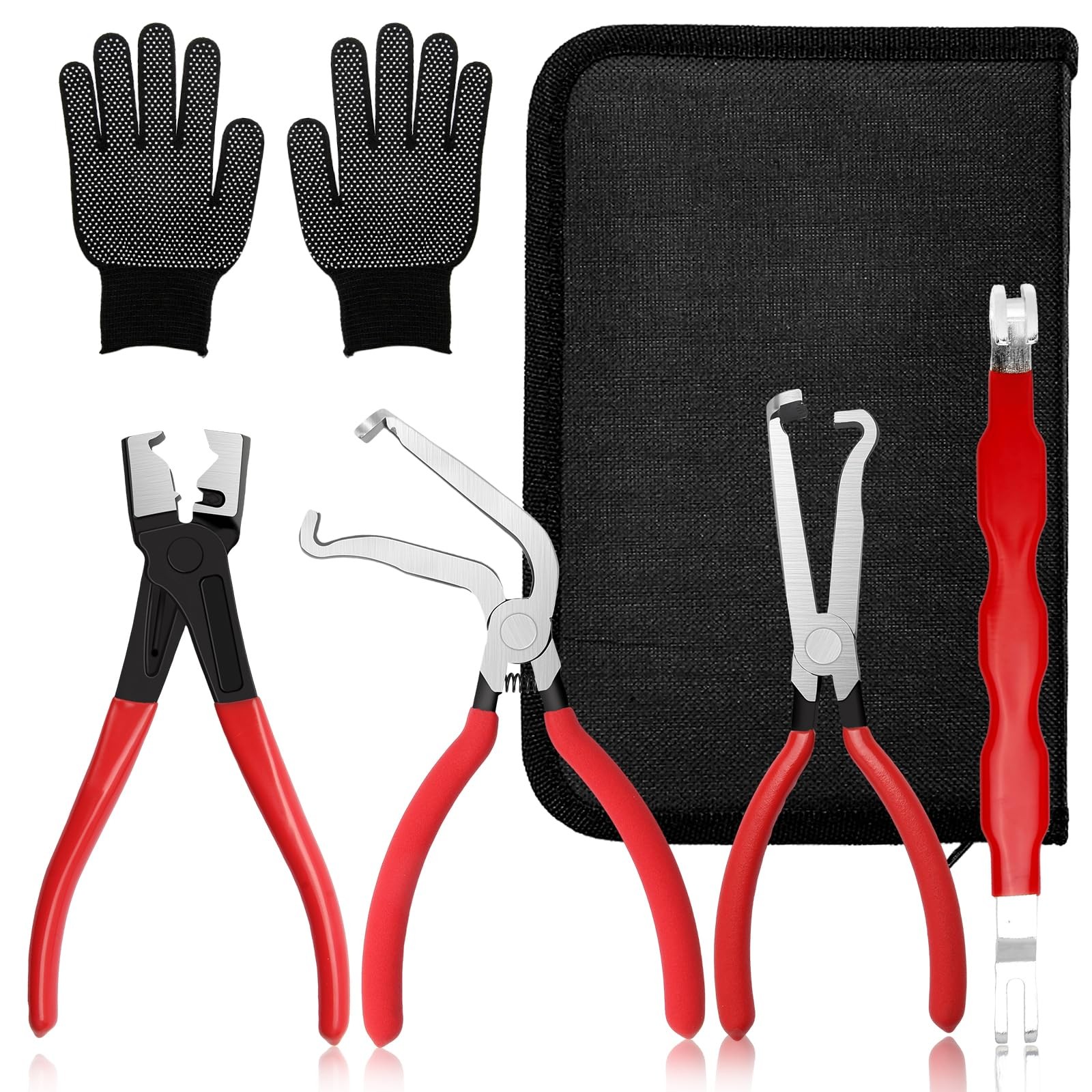 5-Pcs Kit Electrical Disconnect Pliers Set w/Gloves - Auto Connector Tool for Fu