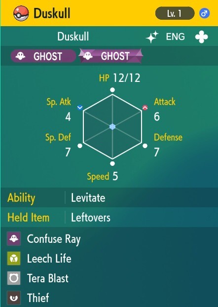 Pokemon Scarlet and Violet 6iv Shiny Max EV Duskull