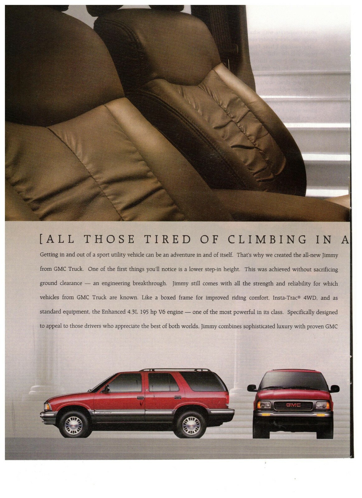 GMC Truck SUV Tired of Climbing In Vintage 1995 Print Ad