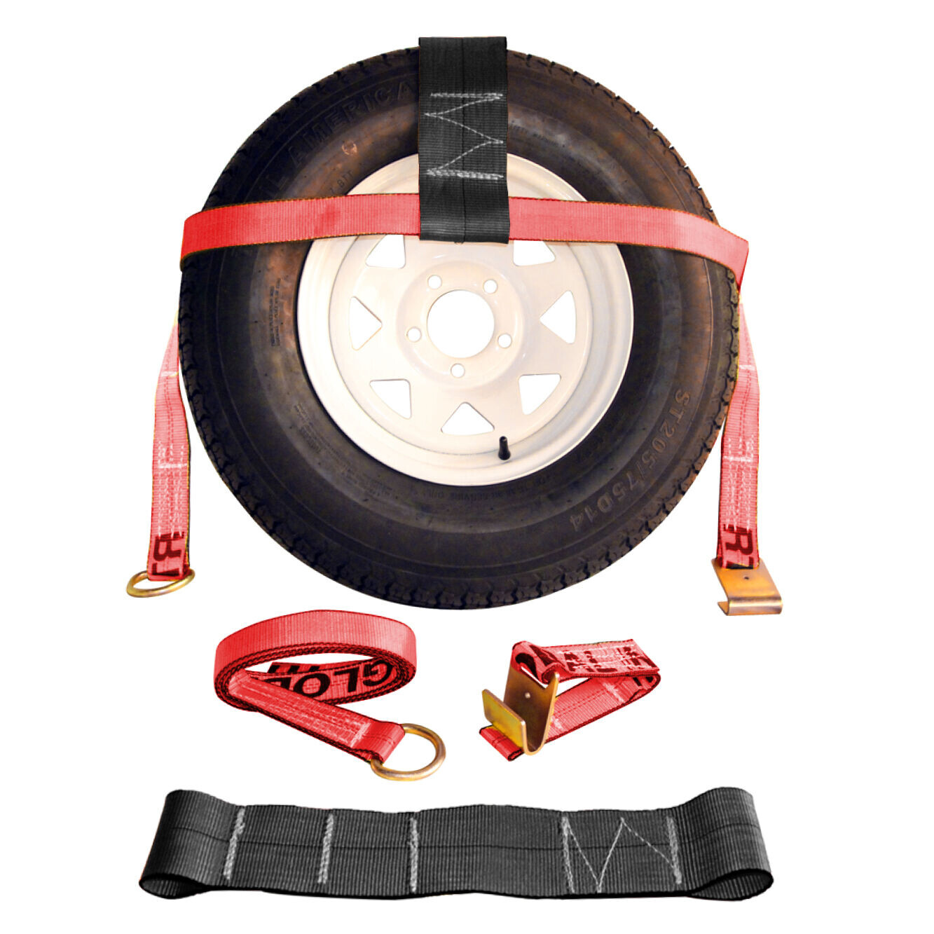 Tow Dolly Tire Strap Kit Wheel Basket Straps 13–18" Rims 3335 lb WLL Pair