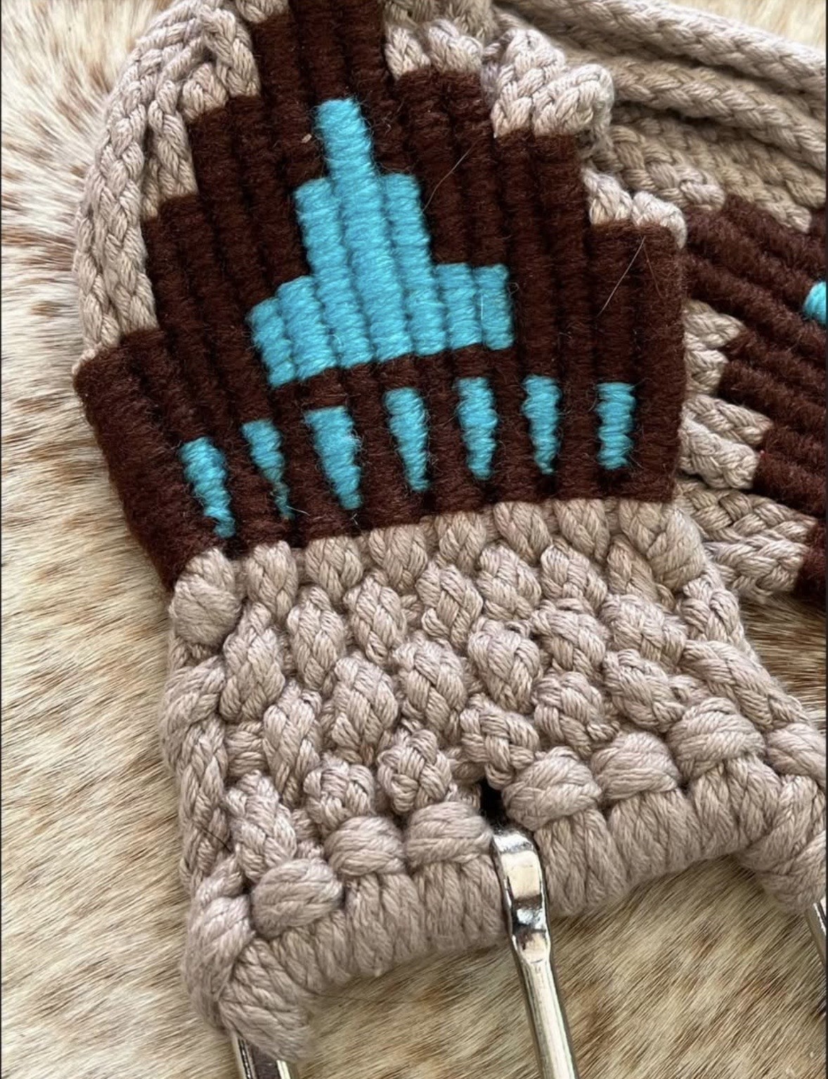 34” Size Western String Girth Cinch Teal Aztec Design