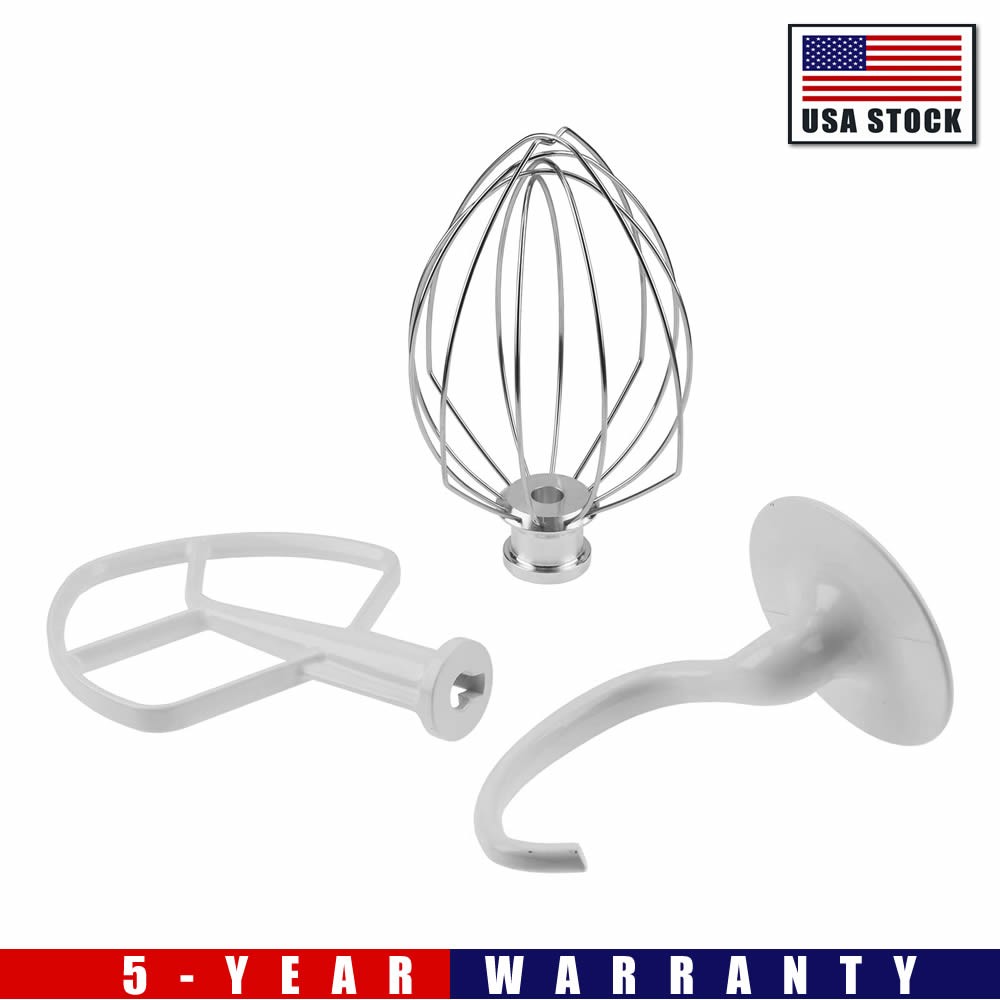 3-Pack K5AB Beater K5AWW Whisk K5ADH Hook for 5QT Bowl Kitchenaid Mixer