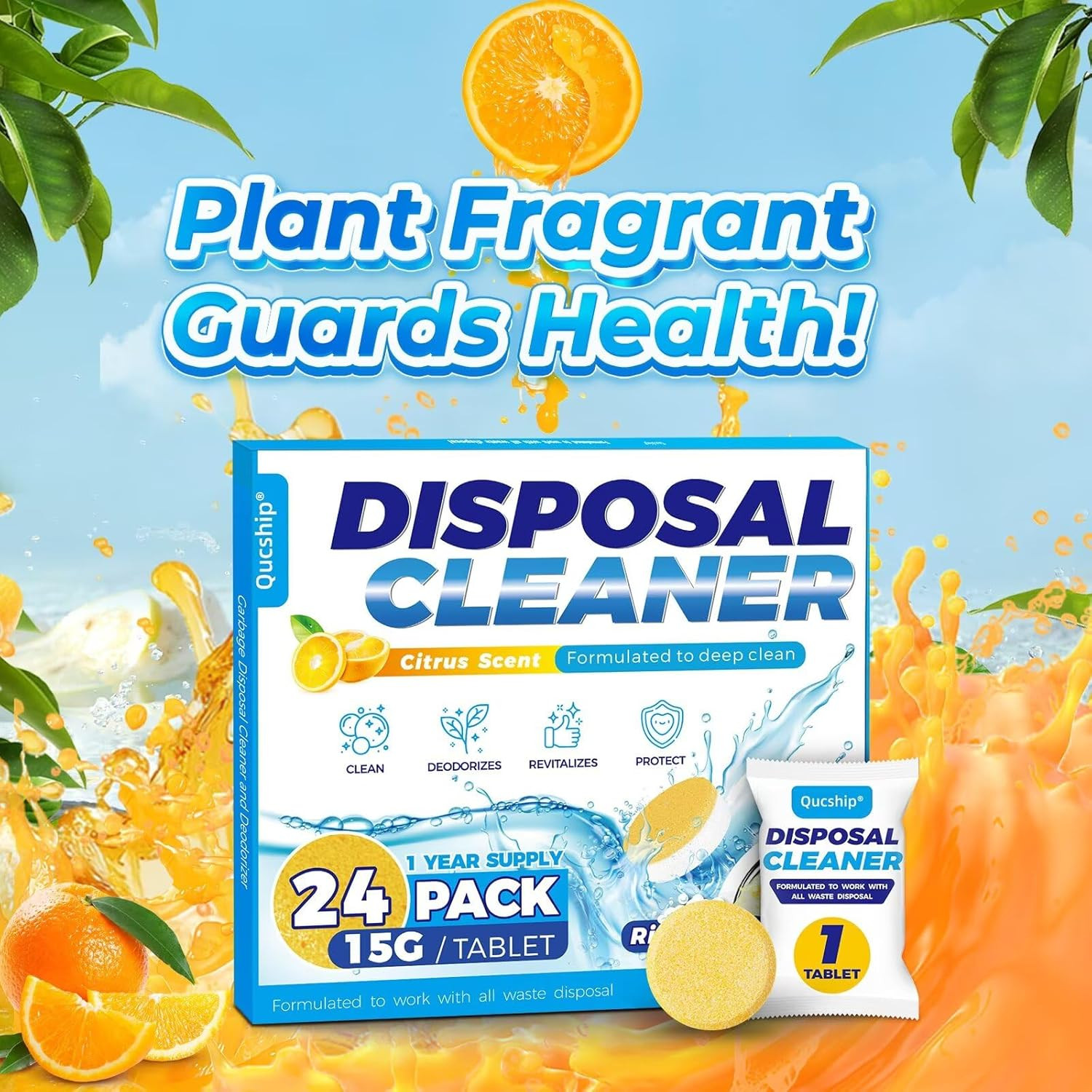 Garbage Disposal Cleaner and Deodorizer Tablets - 24 Pack, Powerful XXL Foaming