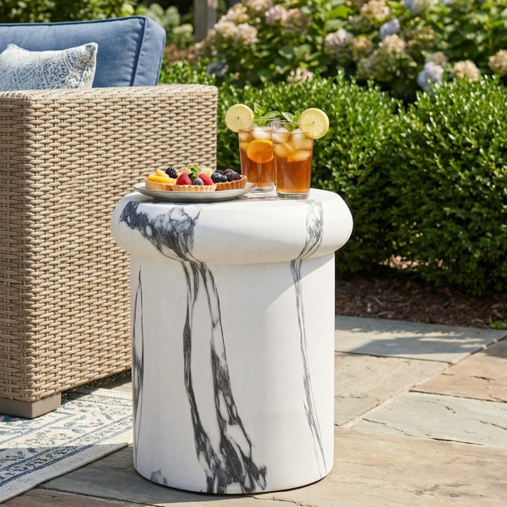 18.11 Inch H Sculptural MGO Side Table Modern Round End Table Faux Marble