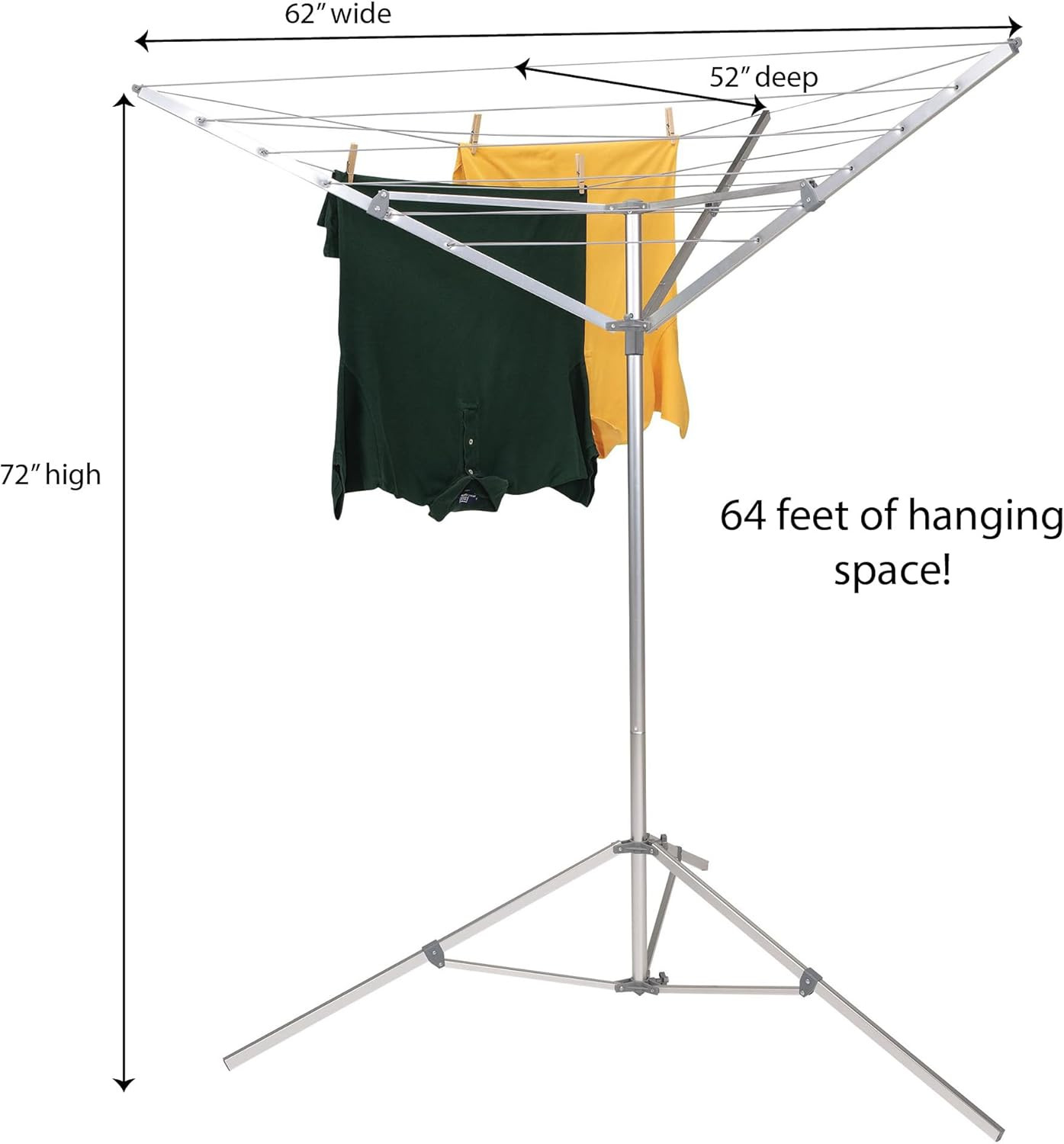 Portable Umbrella Clothesline, 64 Ft of Hanging Space, Pre-Strung with Stable Ba