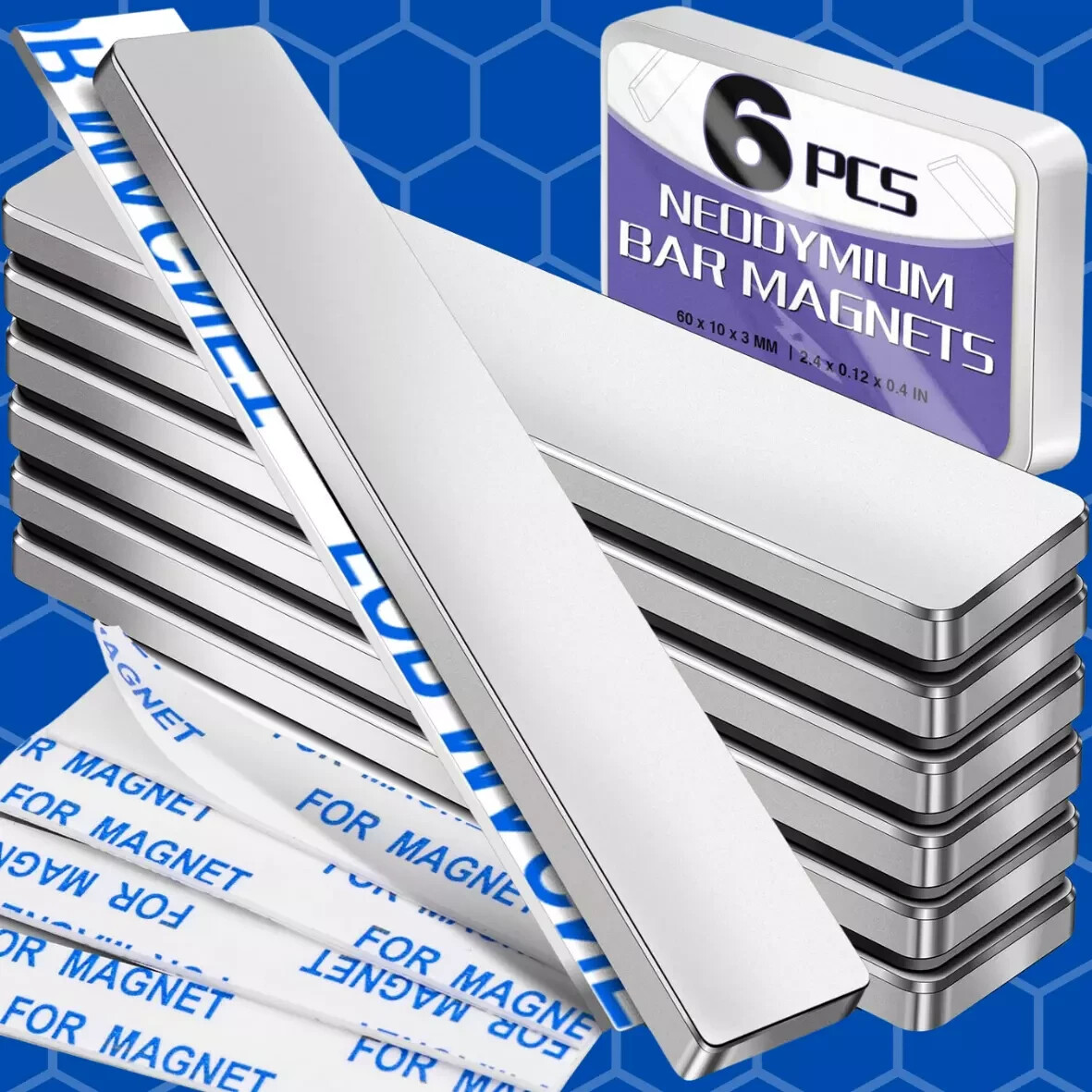 Strong Rare Earth Neodymium Magnets Heavy Duty Bar Magnets Double-Sided 6 Pack