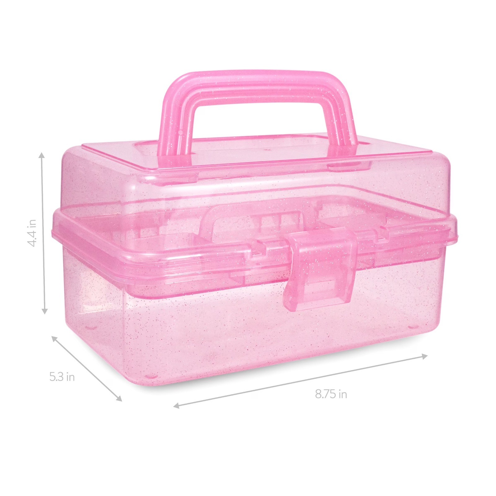 Glitter pink craft storage box with removable tray