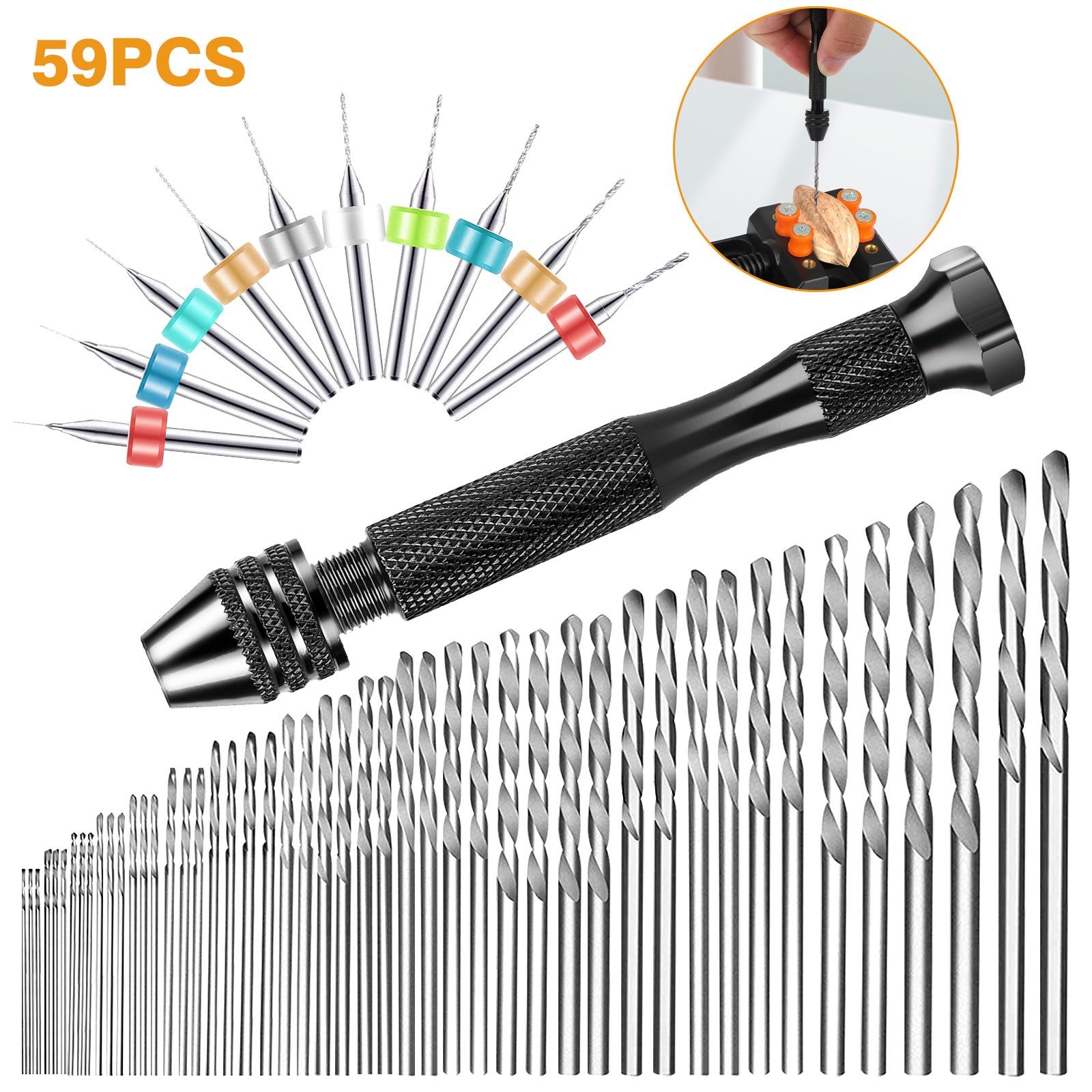 59x Precision Pin Vise Micro Drill Bits Hand Twist Drill Bit Set Rotary Tool Kit