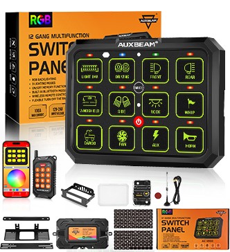 Auxbeam RGB 12 Gang Bluetooth Switch Panel Pod AC-1200 Wireless Remote Control
