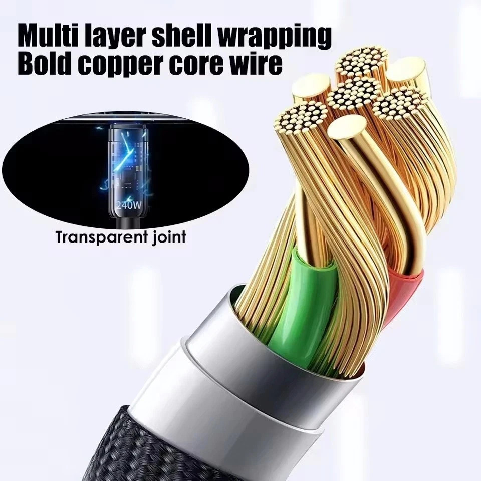 240W USB-C Fast Charging Cable LED Display Nylon Braid Type-C Data Charger Cord