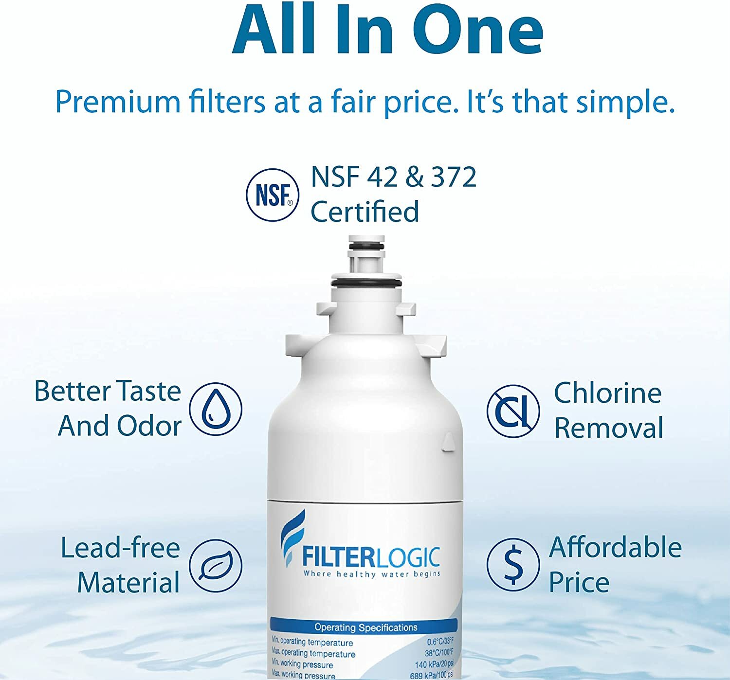 6 Packs FilterLogic Refrigerator Water Filter Replacement for LG® LT800P®