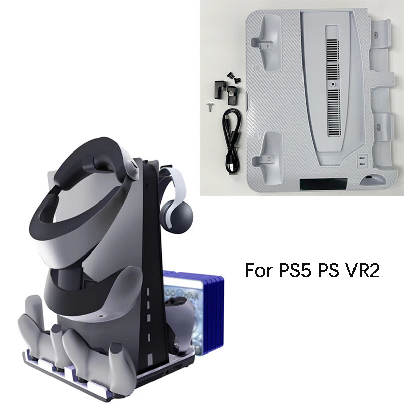 For PS5 PS VR2 Game Console Cooling Charging Dock Stowable Headset Holder Gray