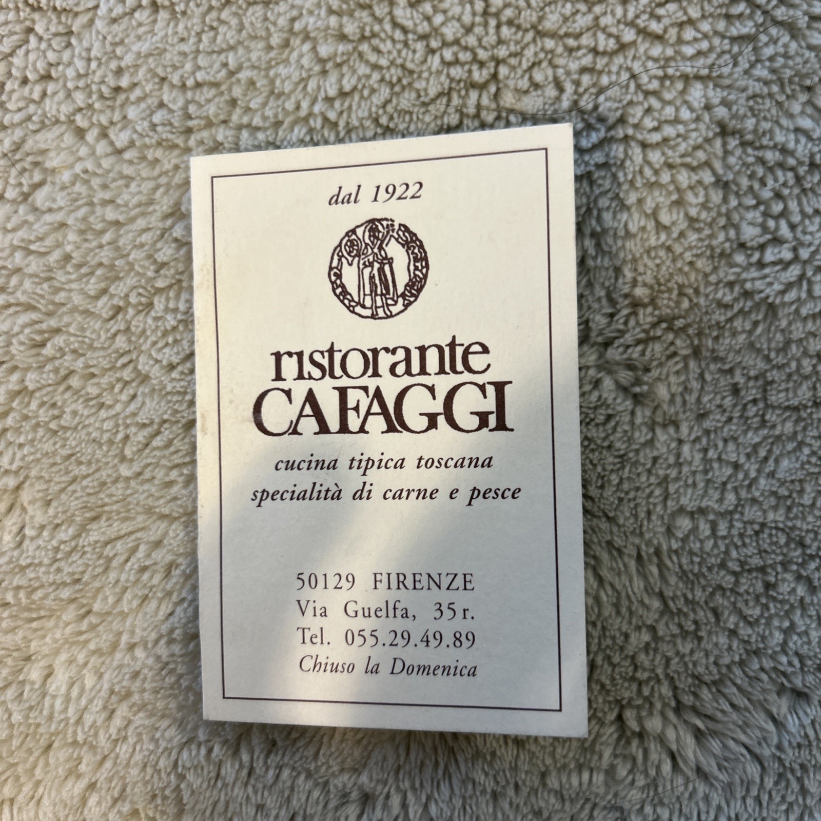 Ristorante Cafaggi Tuscany restaurant Business Card