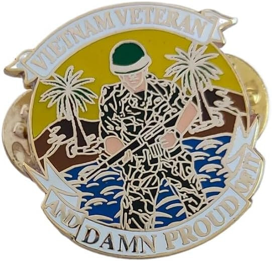 Vietnam Veteran And Damn Proud of It Lapel Pin Hat Tie US INSIGNIA