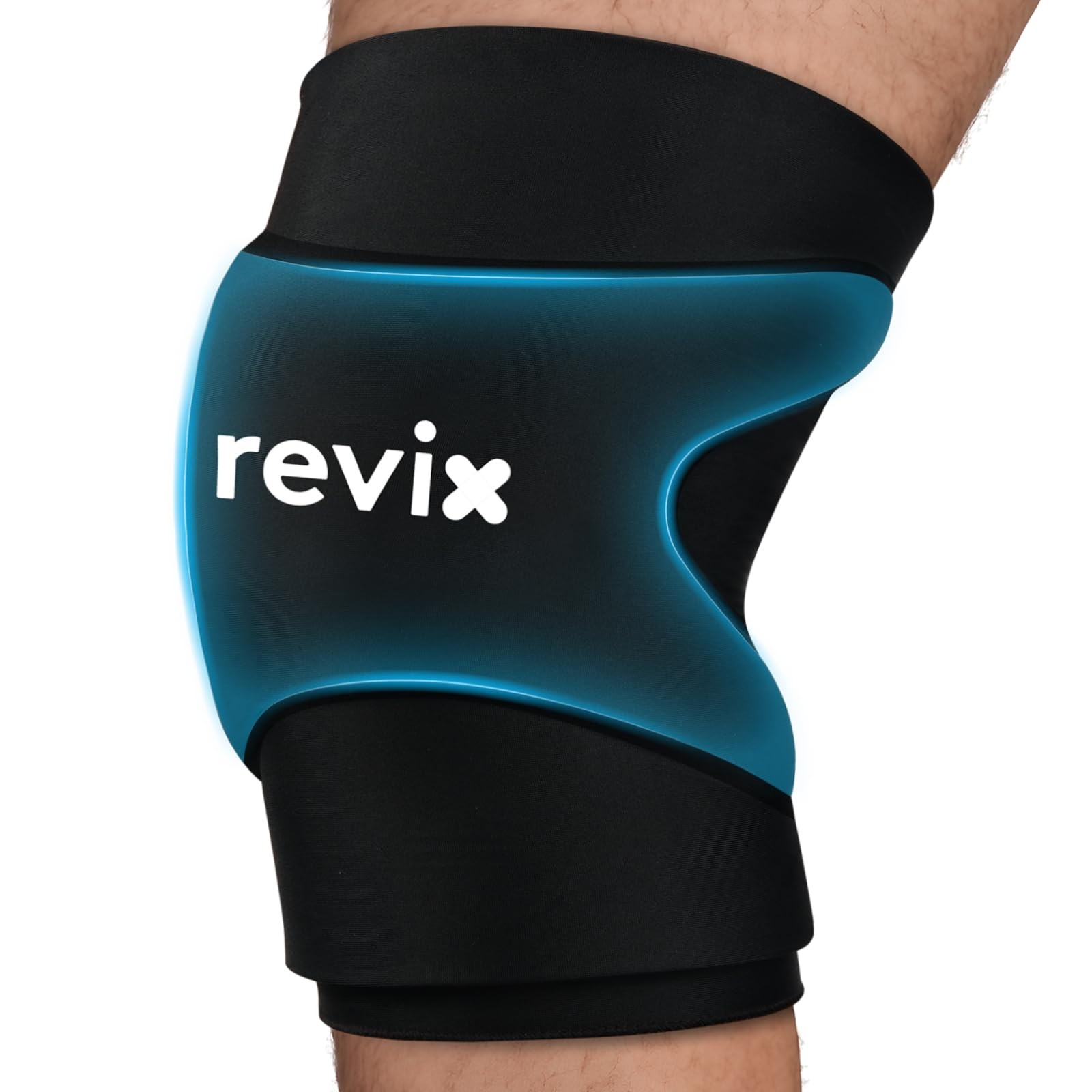 REVIX 3D Knee Ice Pack Wrap, Flexible Compression Large, Black