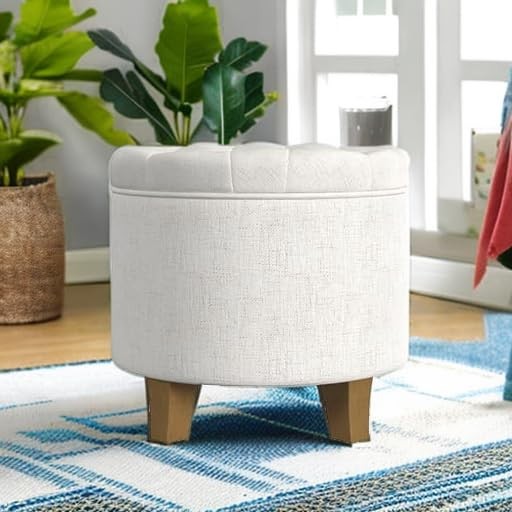 Home Decor | Upholstered Round Tufted Foot Rest Ottoman | Ottoman with Storag...