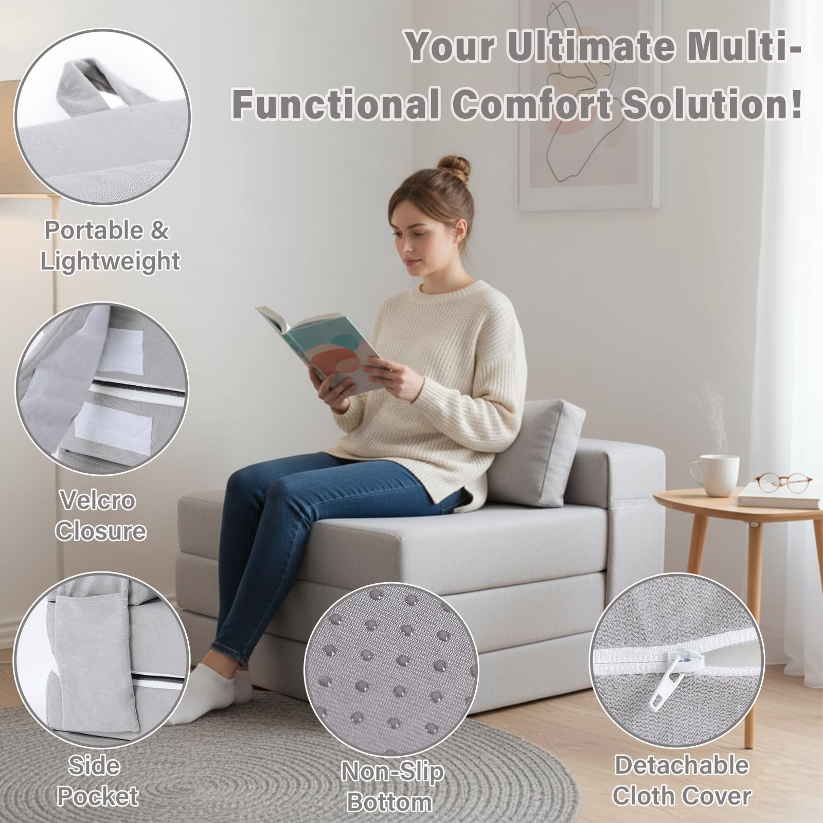 Folding Sofa Bed-Convertible Sleeper Chair with Storage Bag, Tri Foldable Mat...
