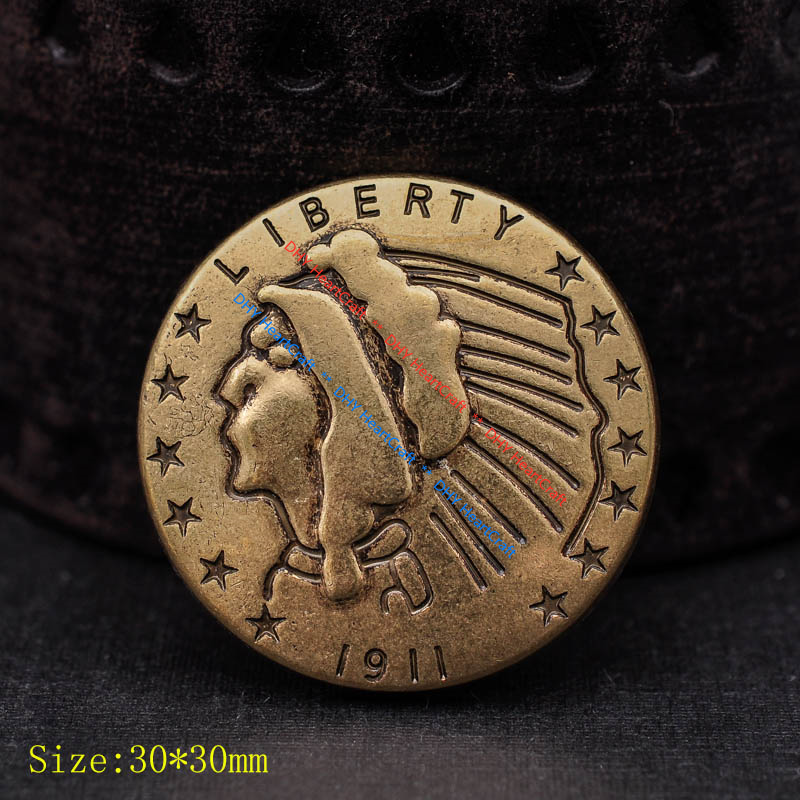 10X WESTERN ANTIQUE INDIAN HEAD AMERICAN LIBERTY COIN CONCHO 1-1/8" screw back