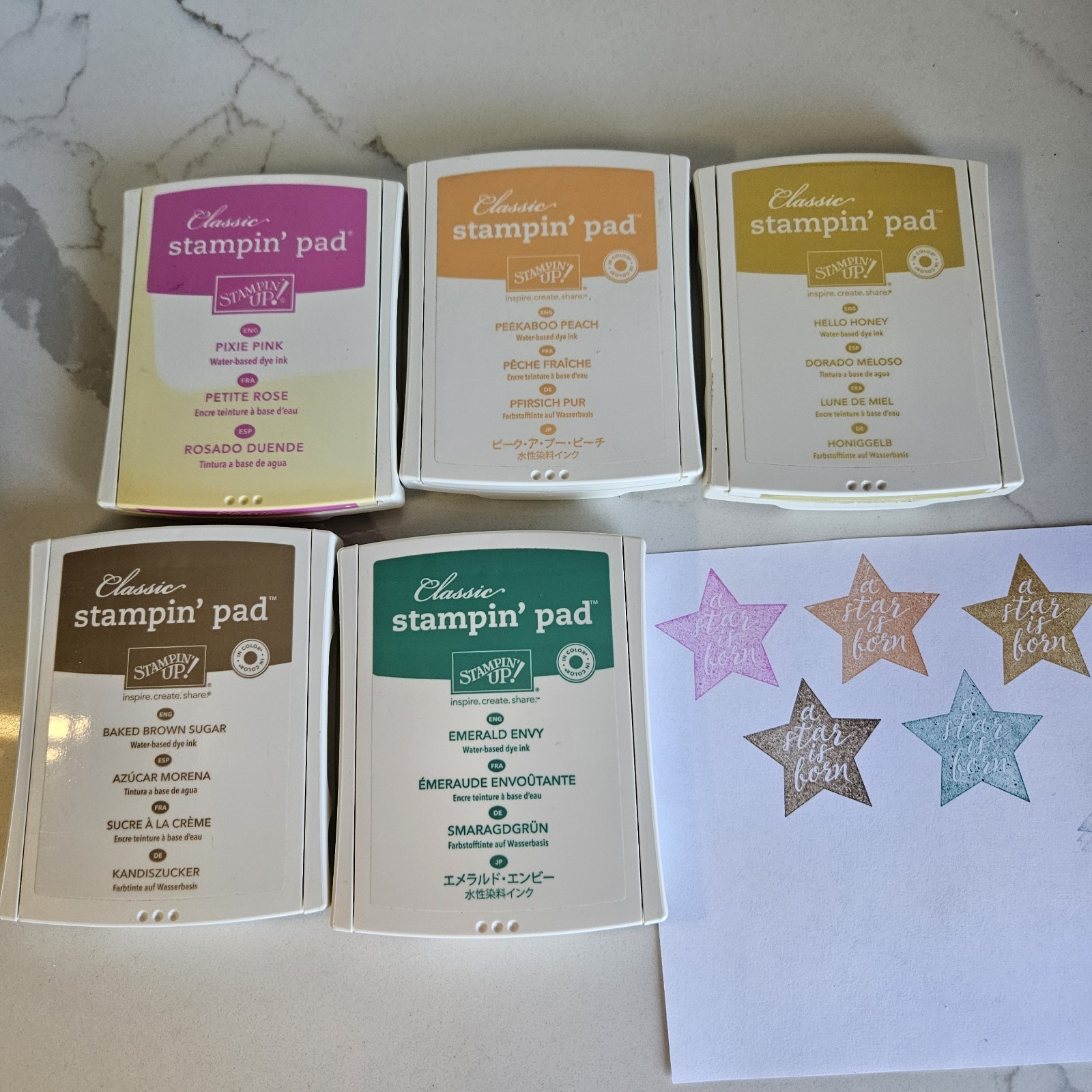 S/5 Retired Stampin' Up! Classic Ink Pads Pixie Pink Peakaboo Peach Emerald...