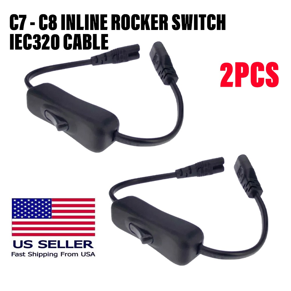 "8" Figure C7 Power Cable Switch,Iec 320 C8 to C7 Extension Cord with On/Off 2PC