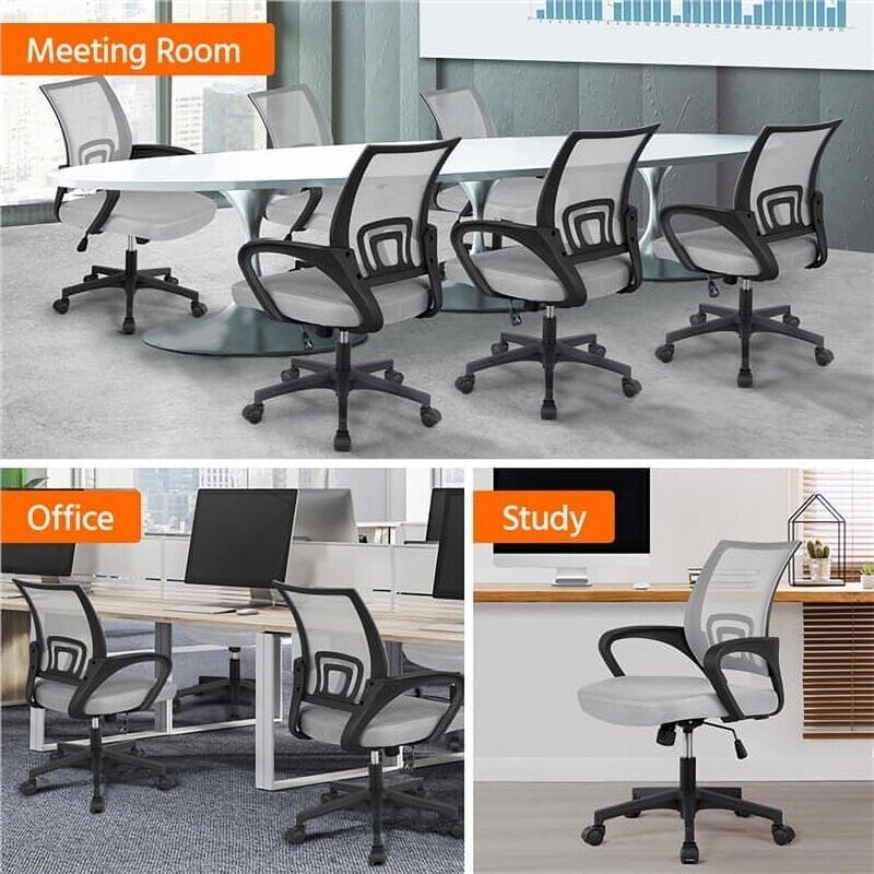 Ergonomic Adjustable Mid Back Mesh Swivel Office Chair with Armrests, Gray