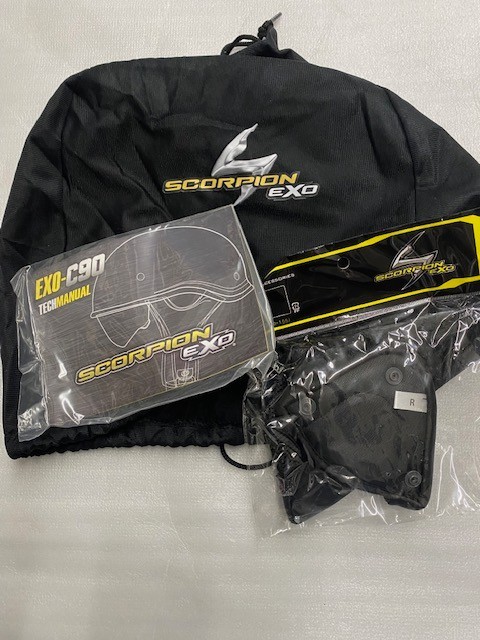 Scorpion EXO-C90, ear curtain set, tech manual & helmet bag