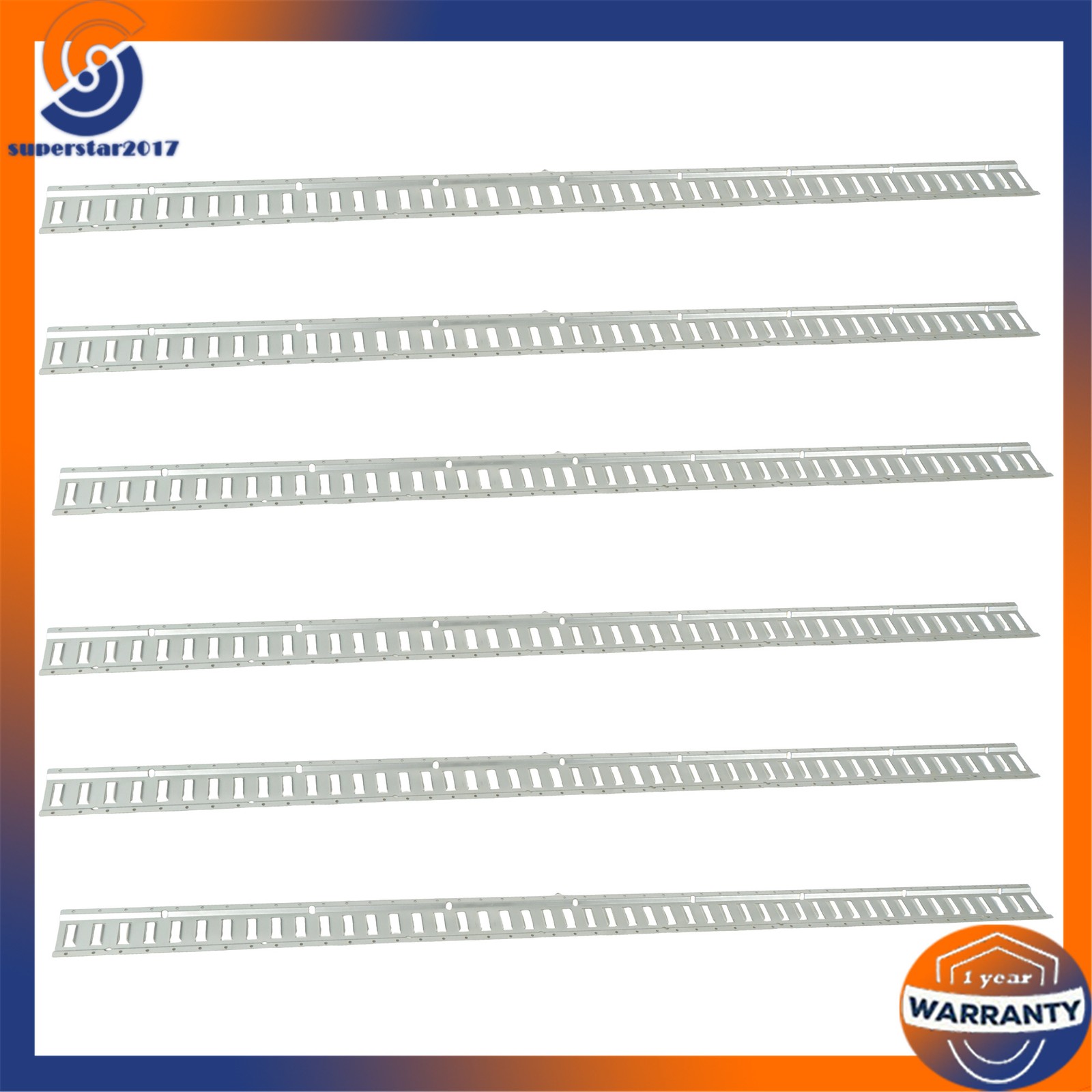 6 Pack 8 Foot Silver E Track Rails, Zinc Plated For Long Cargo Trailer Tie Down