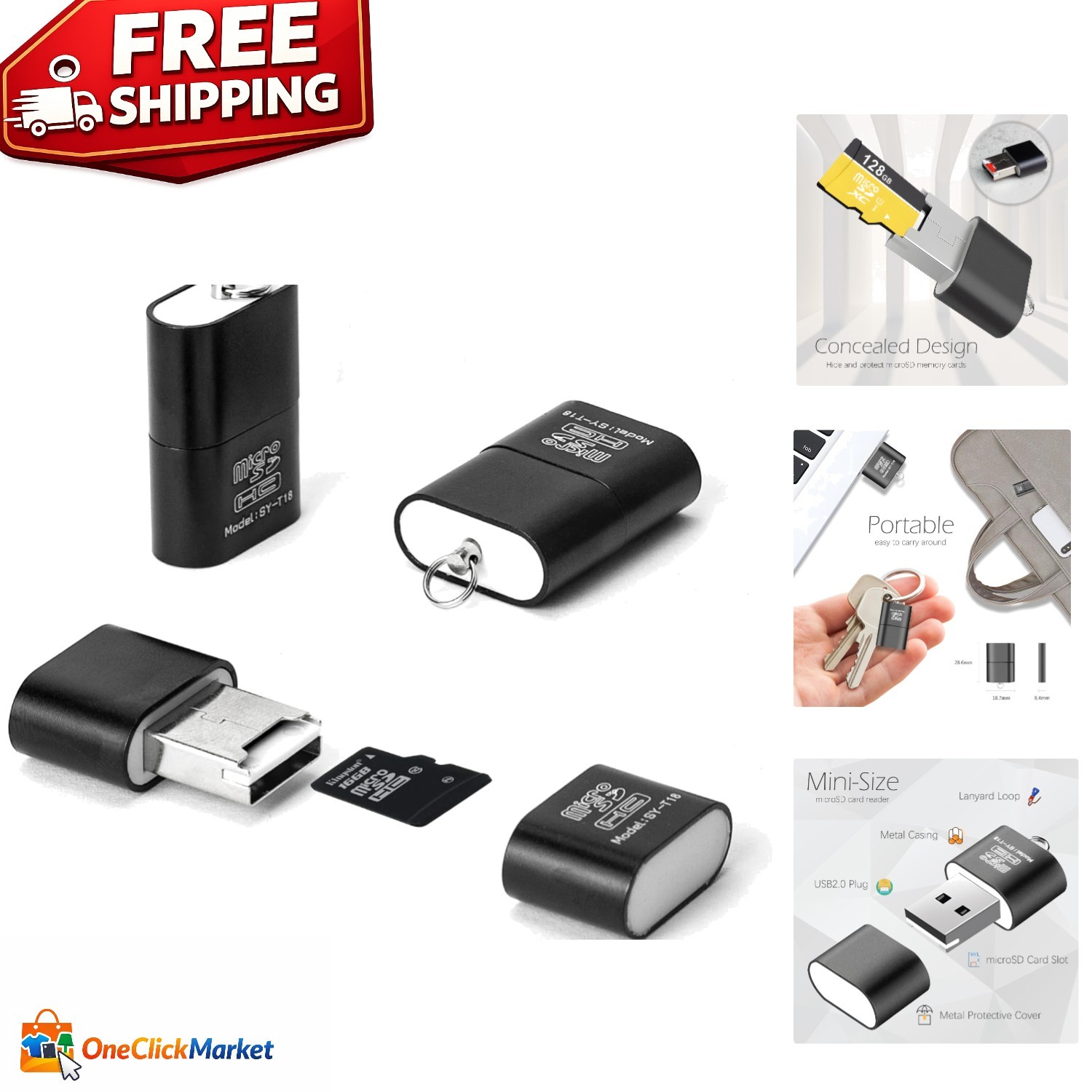 Aluminum Alloy Micro SD Card Reader 3 Pack - Compact USB Solution for Cameras