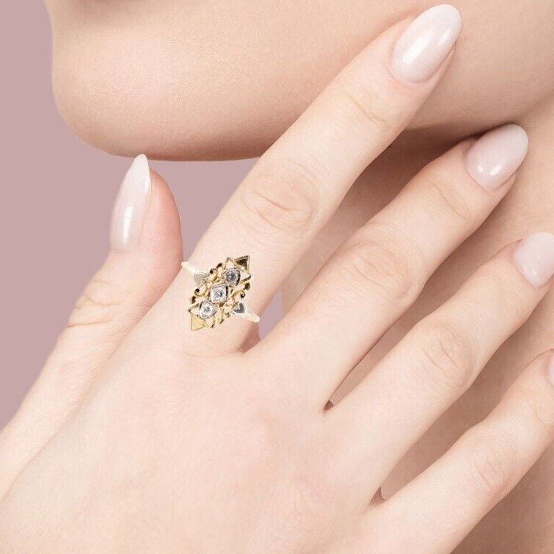 0.3Ct Diamond Unique Vintage Style Women Ring 14K Yellow Gold plated simulated