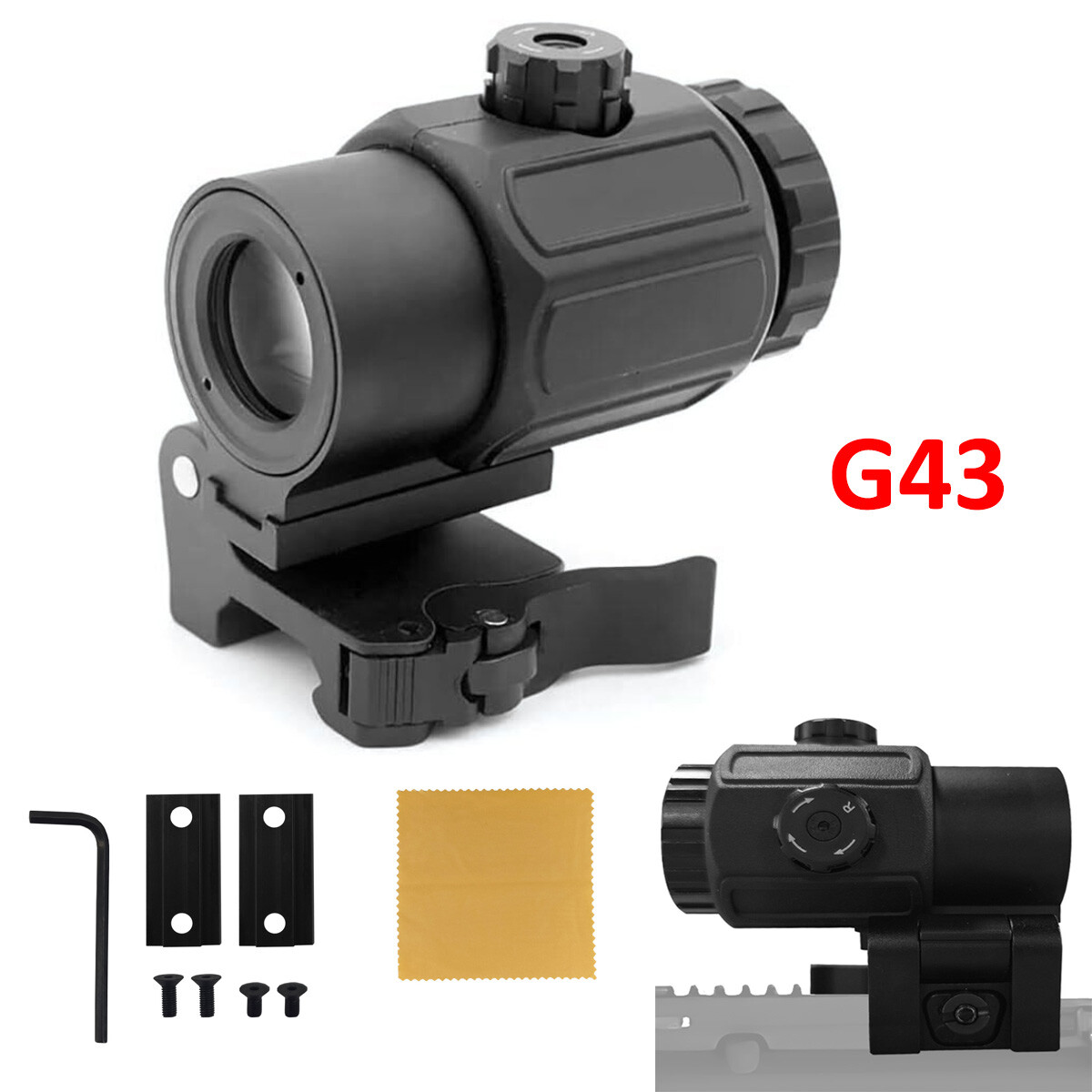 G43 3X Magnifier Scope Sight with Switch Shift to Side QD Flip Mount 20mm Rail