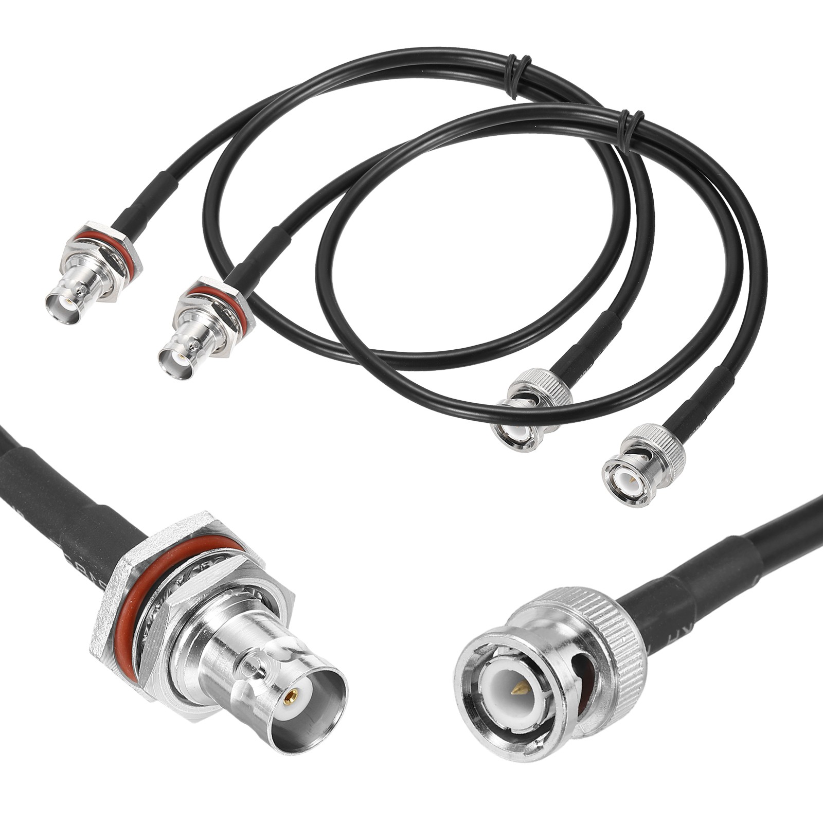 2Pcs Black RG58 BNC Cable 1.6ft, 50 Ohm BNC Male to BNC Female Bulkhead Cable