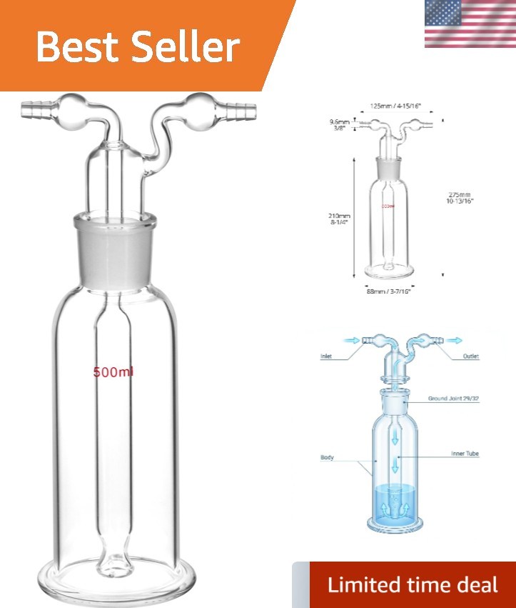 Heat-Resistant 500ml Glass Gas Washing Bottle – Borosilicate Lab Essential