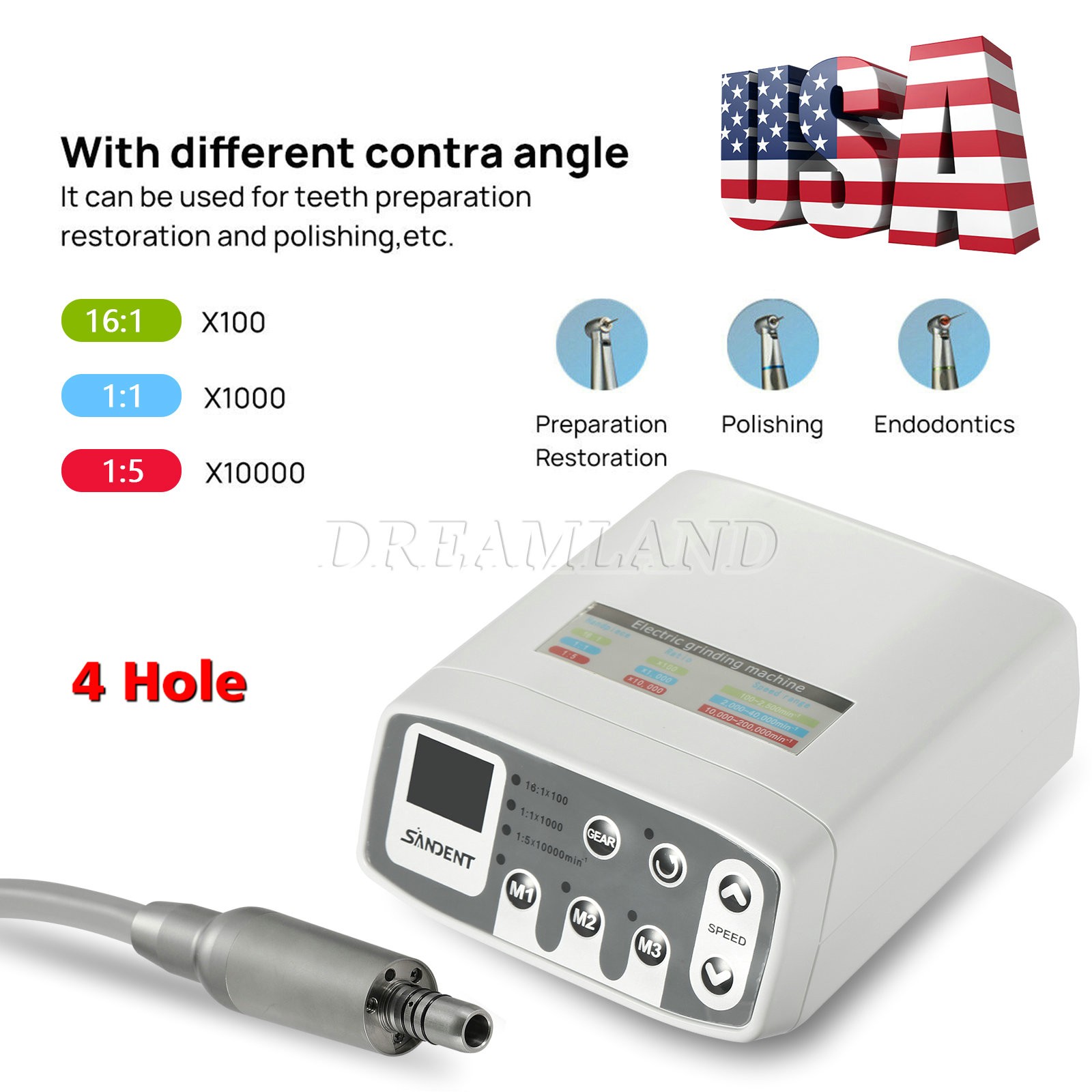 Dental LED Brushless Electric Micro Motor /1:1/1:5 Contra Angle Handpiece USA