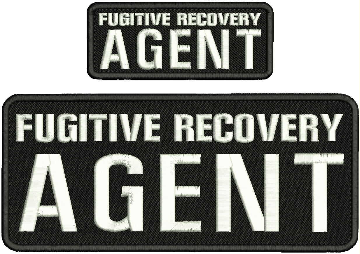 Fugitive Recovery Agent embroidery patches 4x10 and 2x5 hook white letters