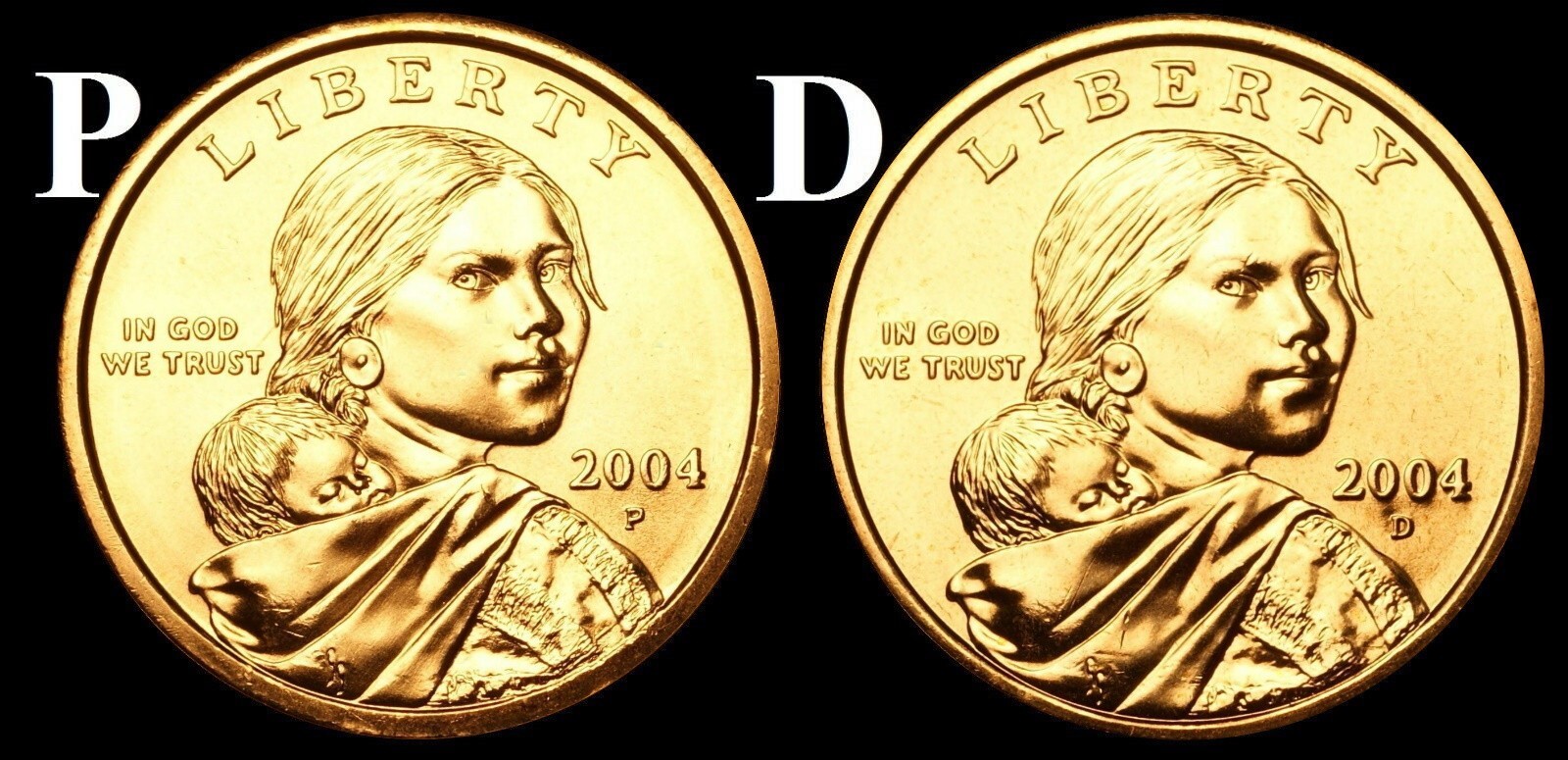 2004 P & D Sacagawea Native American Dollar US Mint Coins "BU" (2 Coin Set)