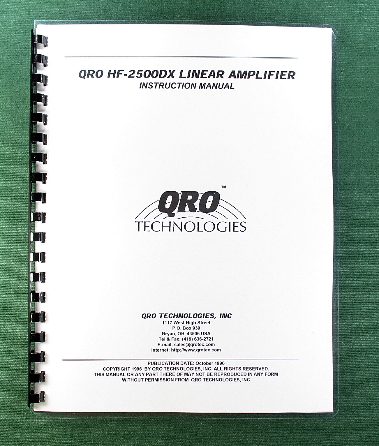 QRO HF-2500DX Instruction Manual: 36 Pages w/ Schematics & Protective Covers!